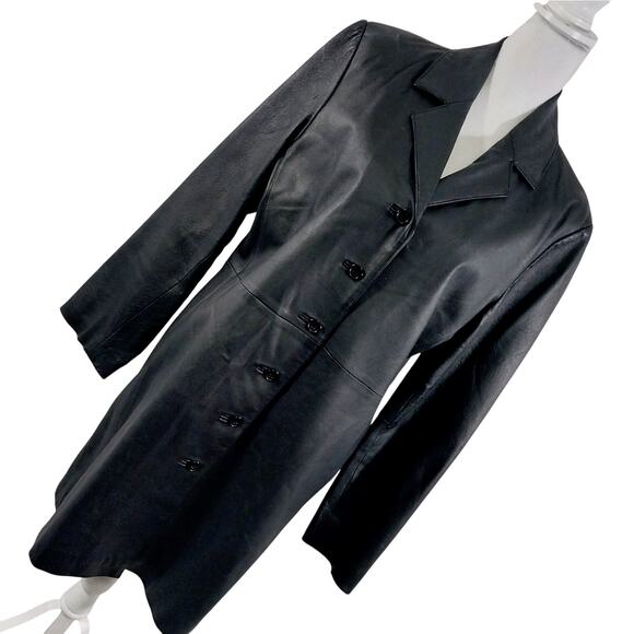JOHN PAUL RICHARD/UNIFORM! BLACK GENUINE LEATHER LONG TAILORED JACKET! SZ 10 - Picture 1 of 13